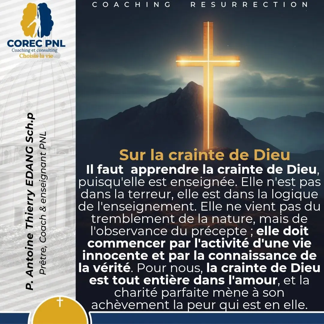 Sur la Crainte de Dieu, l'image présente une croix dorée brillante avec des montagnes en arrières plan pour illustrer l'article du père Antoine Thierry Edang coach certifié en pnl. Conception graphique adambita237 (alias adatheartist)